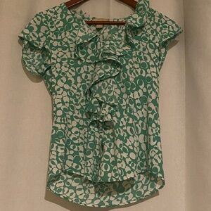 Banana Republic Teal and White Patterned Blouse